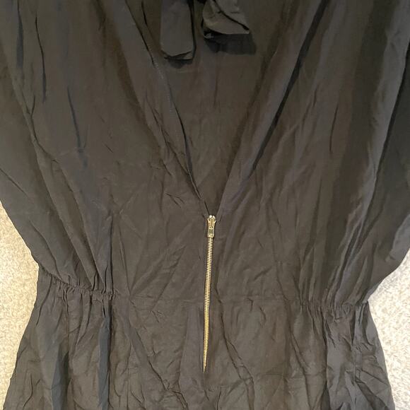 Sandro Paris Dress Womens 2 Black Short Sleeve Mini Silk Tie Neck Evening Event - Picture 7 of 12